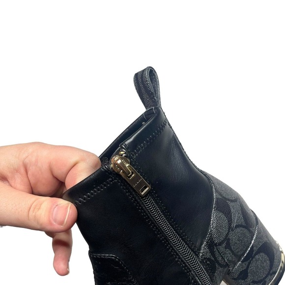 Coach Nala Bootie Leather Monogram Black Chunky Heel Side Zip Ankle Boot 6 - Picture 7 of 16